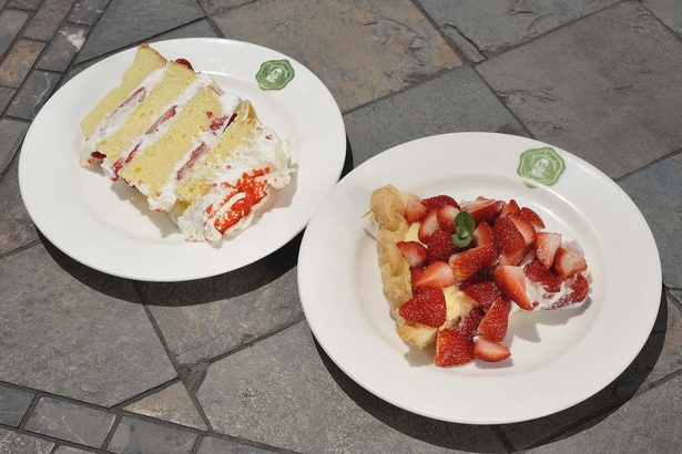 「おやつとサンドイッチの店グラウビュンデン」/「ミルクシフォンイチゴサンド」(写真左)、「ストロベリーカスタードパイ」(写真右)