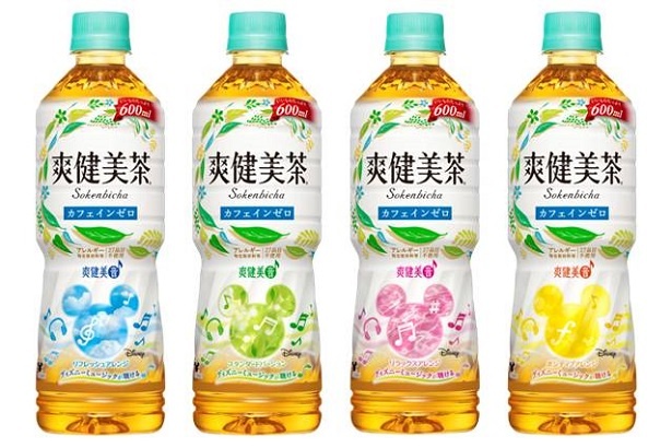 ミッキーマウスのシルエットが印象的な「爽健美‘音’キャンペーン」オリジナルパッケージ