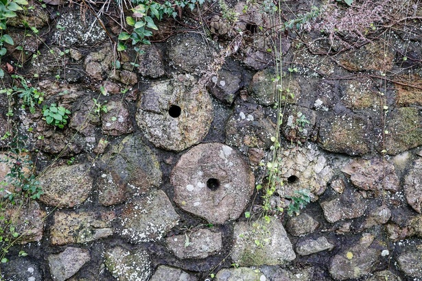 穴の開いた円形の石が石磨