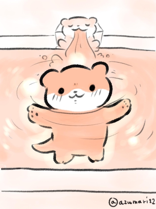  お風呂に入るカワウソ。気持ち良さそう