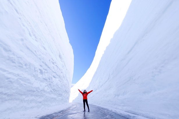 雪の壁に挟まれた道を歩くことができる「雪の大谷ウォーク」