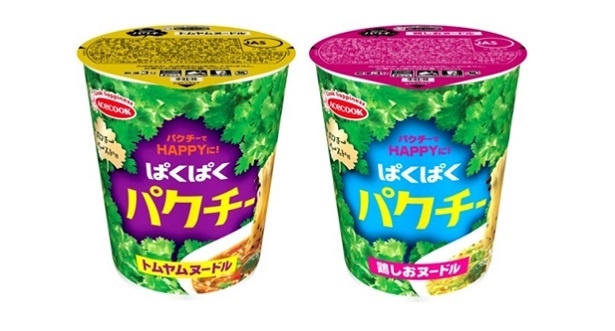 【写真を見る】「ぱくぱくパクチー　トムヤムヌードル/鶏しおヌードル」(税別180円)