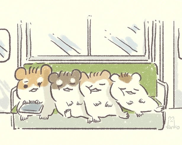 はしっこでつぶれそう…でも我慢…！みんなつかれてるんだね