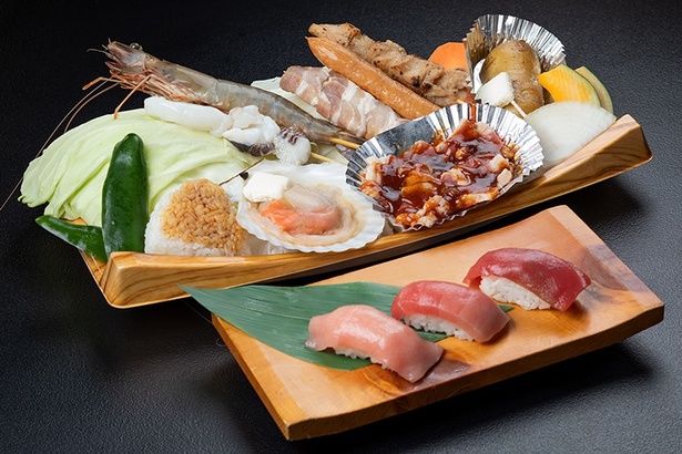 特別フェアの「本鮪食べ比べ寿司セット」は、本マグロの寿司が3貫付く
