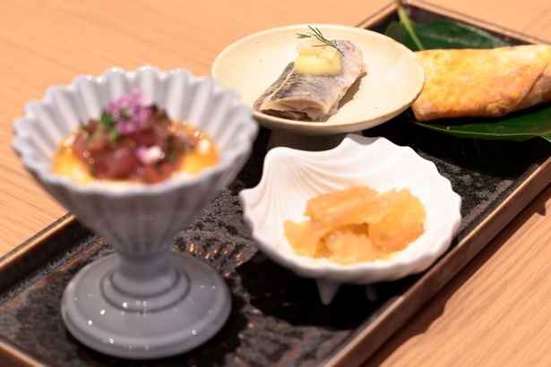前菜。中華の技法だけではない、自由な発想の料理がユニークだった