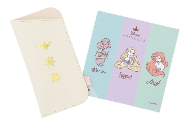 全フレームについてくる！各プリンセスのモチーフが箔押しされたオリジナルケース&イラスト付きのメガネ拭きセット