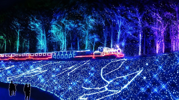 レーザーライトで描かれる無数の星々と、星座の上を走るロムニー鉄道は、写真映え間違いなし！