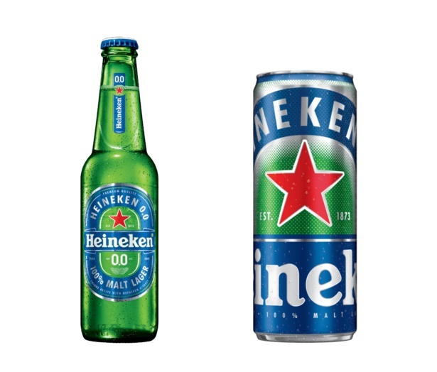【写真】鮮やかなブルーのパッケージカラーが特徴的な「Heineken 0.0」330mlスリーク缶(オープン価格)、330mlロングネック瓶(オープン価格)