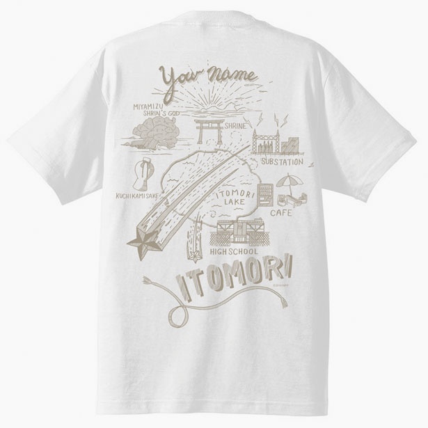 「君の名は。 イトモリ・ロケーション Tシャツ（白）」(3000円、サイズ：S、M、L)