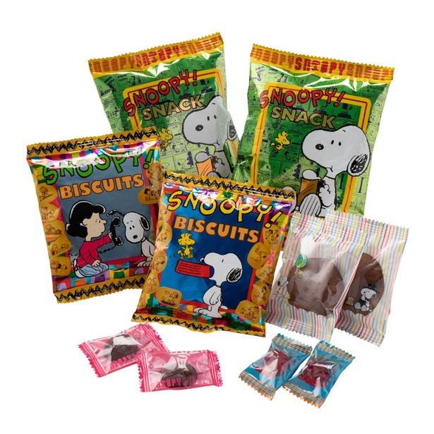 中にはクッキーやチョコレート、キャンディなどスヌーピーデザインの可愛いお菓子がいっぱい