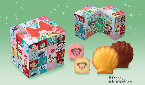 「＜ディズニー＞クリスマスプレゼント(10個入)」(918円)は、ミッキーマウスやミニーマウスデザインのクッキー、マドレーヌを詰め合わせたセット
