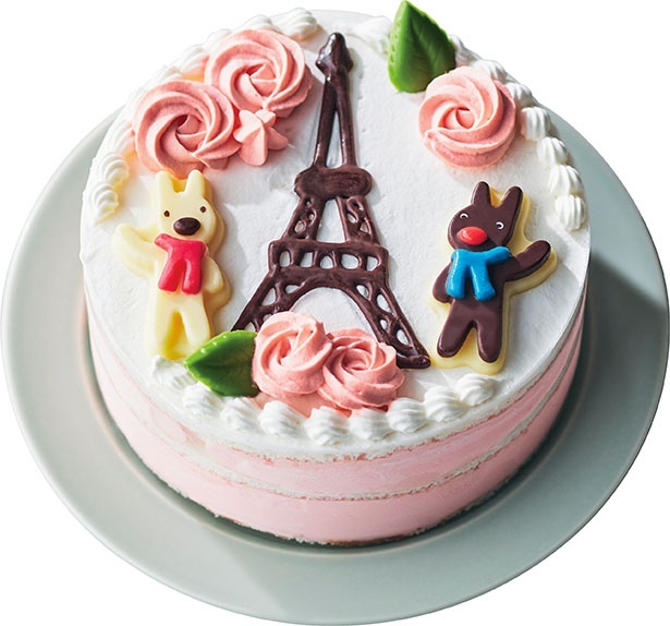「リサとガスパール ローズデコレーションケーキ」(5940円)。サイズは直径12×高さ5センチ。クリスマスチョコプレート、ローソクが付く