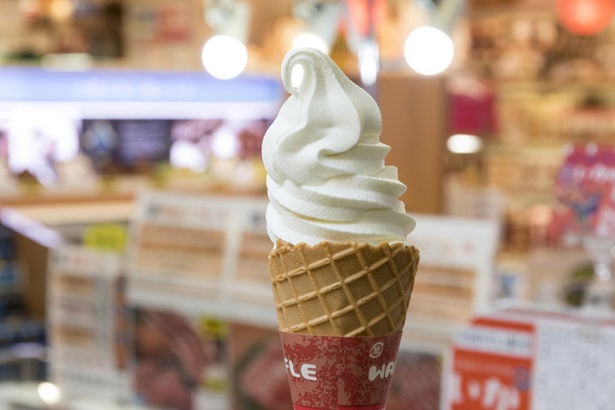 白い恋人ソフトクリームは、ワッフルコーンと「白い恋人」デザインのカップを用意