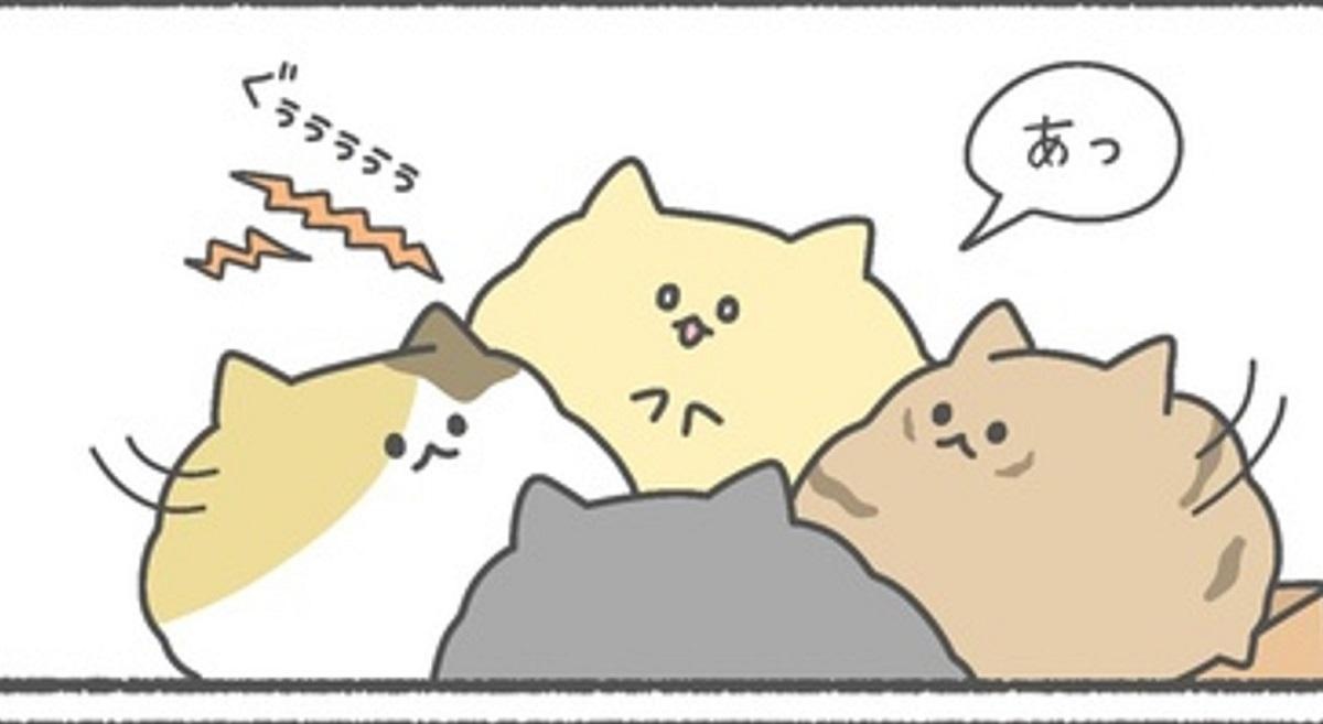 【ネコ漫画】「ご飯くれるの？」エビフライみたいな変わったネコちゃんだけど、仲間にご飯をあげたらみんな仲良しに「癒やされる」と話題の漫画について作者に聞く