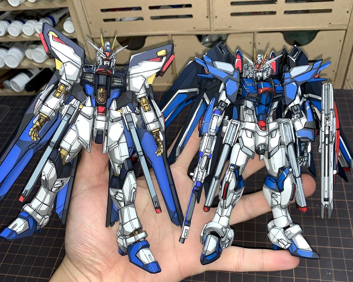 【脳がバグる】ガンプラ「ストライクフリーダム」「エアリアル」「Mk-Ⅱ」アニメ風塗装で立体化！のっぺりとした表面に影を入れていくのが楽しい