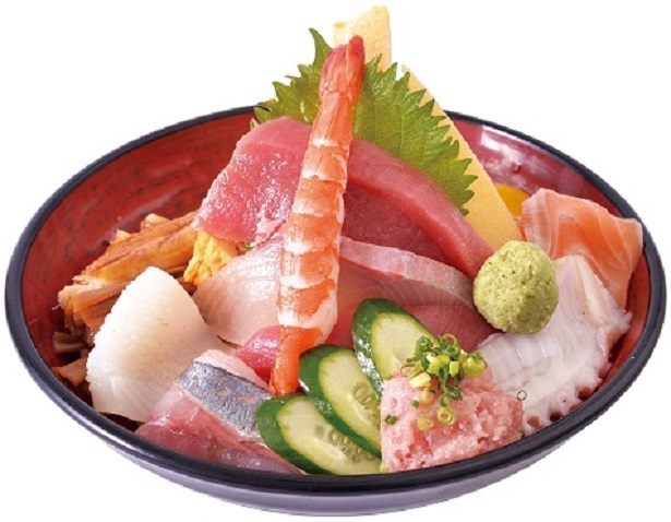 梅丘寿司の美登利の「ボリュームちらし(1080円)」はネタを乗せに乗せて12種類、シャリは寿司20貫分の大盛りメニュー