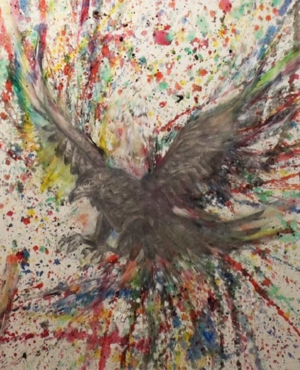 【写真】眞栄田さんが描いた大きく羽ばたく鳥の絵。実際に劇中でも使用されている