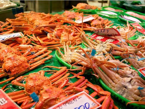 近江町市場では新鮮な海鮮物が楽しめる