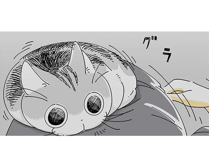 【ネコ漫画】飼い主の寝返りで起きる愛猫!?身体の上でバランスを取る姿が「かわいすぎる」&10万いいね！