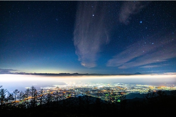 甘利山から甲府盆地の夜景を見下ろす