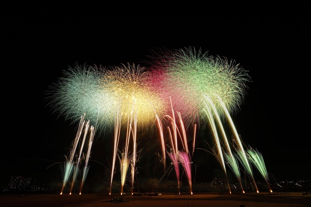 【写真】カラフルな花火が河川敷上空に打ち上がる 画像提供：江戸川区花火大会実行委員会