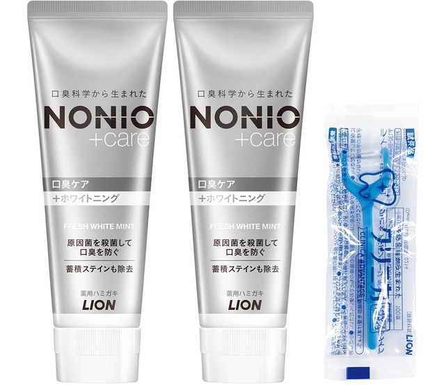 NONIO(ノニオ) プラス ホワイトニング [医薬部外品] ハミガキ (高濃度フッ素 1450ppm配合) 歯磨き粉 セット 130g×2個+Y字フロス付き 