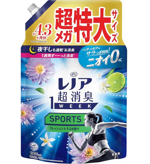 レノア 超消臭1WEEK 柔軟剤 SPORTS フレッシュシトラス 詰め替え 1,900mL [大容量]