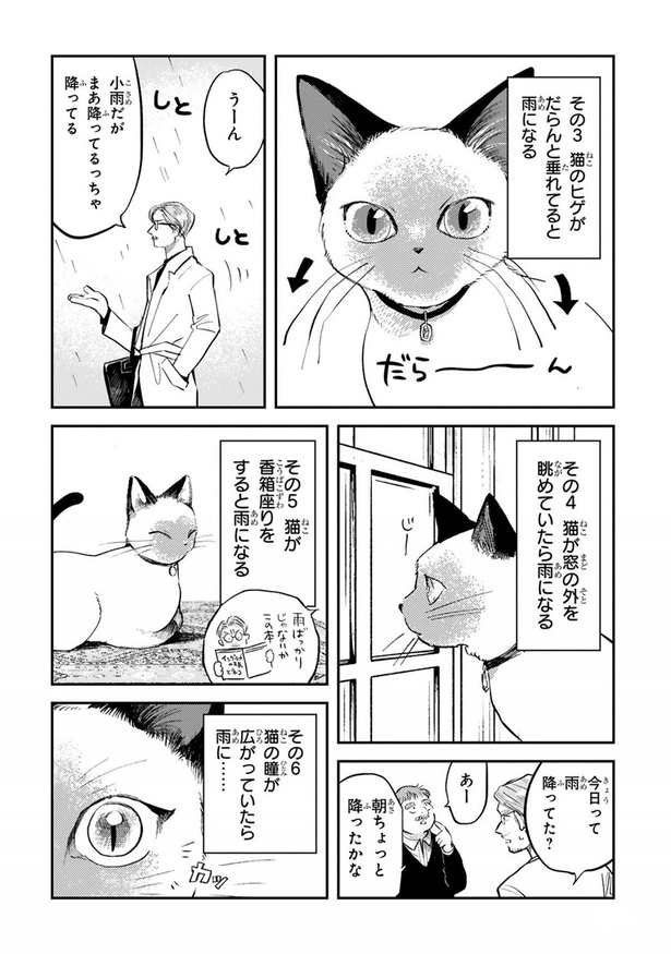 猫のヒゲがだらんと垂れてると雨になる （C）北郷海 ／フレックスコミックス