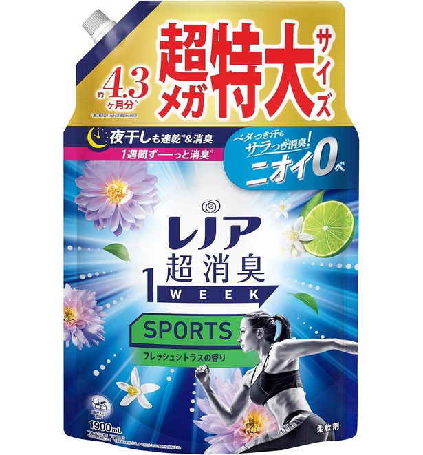 レノア 超消臭1WEEK 柔軟剤 SPORTS フレッシュシトラス 詰め替え 1,900mL [大容量]