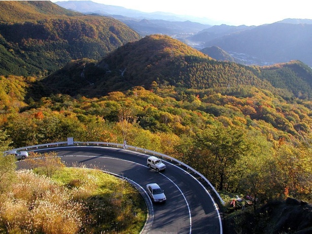 車窓からは美しい木々の紅葉が堪能できる／日光(いろは坂)の紅葉