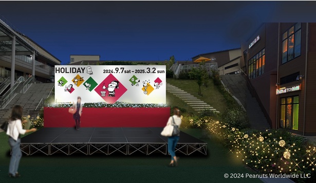 パークプラザには、全長約6メートルのサンタクロース姿のスヌーピーが描かれたフォトスポットが登場