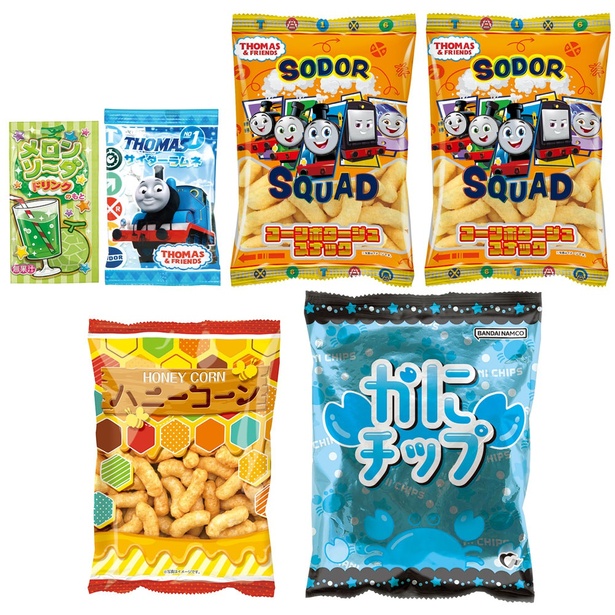 コーンポタージュスナックやサイダーラムネなどキッズが喜ぶお菓子がいっぱい！