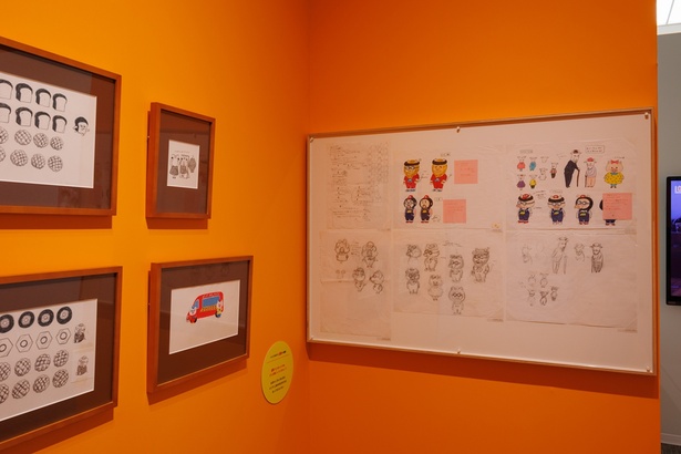 右側に展示されているのは、『パンどろぼうとほっかほっかー』に登場するキャラクターのデザイン画。※写真は東京開催時の様子