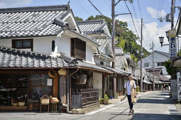 間口に対して奥行きが長い妻入りの商家が軒をつらねる/河原町妻入商家群