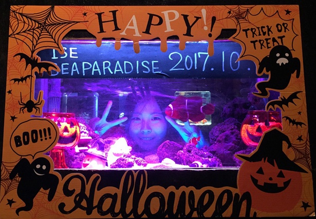 ハロウィーン仕様の魚と一緒に写真が撮れるフォトスポットも！