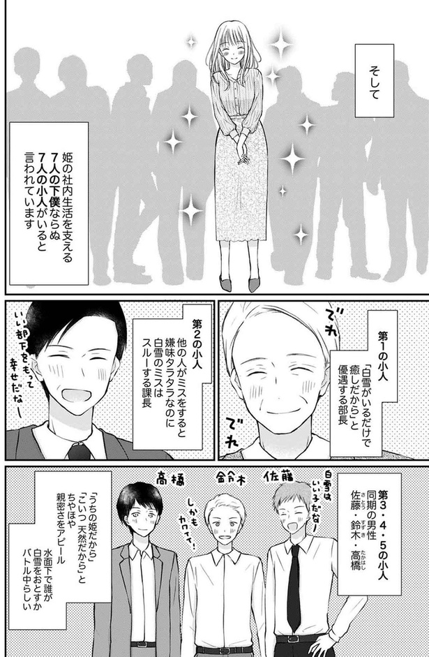 姫の社内生活を支える7人の下僕ならぬ7人の小人がいると言われています （C）むぎ／DPNブックス