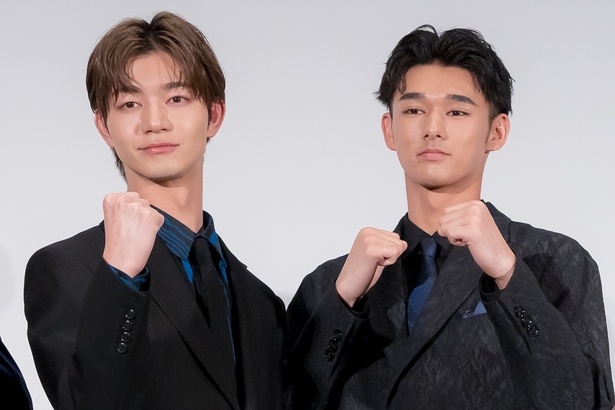 映画「BLUE FIGHT ～蒼き若者たちのブレイキングダウン～」完成披露試写会に登壇した吉澤要人、木下暖日