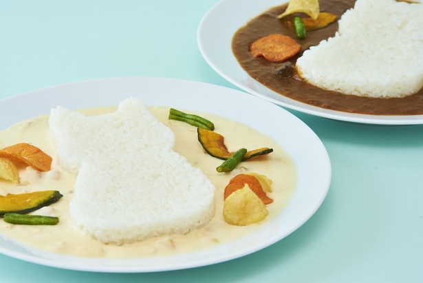 「もりもりネコミミカレー」(税抜1200円) 白いカレーの「白猫カレー」と普通のカレーの「黒猫カレー」が選べる