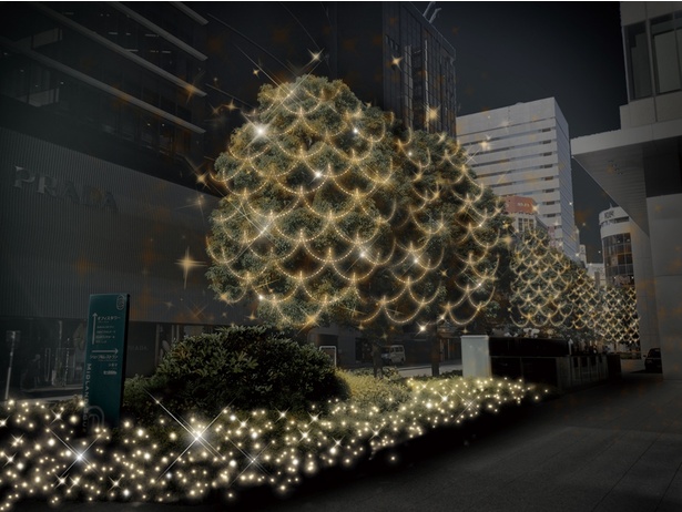 ミッドランドスクエア外の樹木を約11万球のLEDで装飾