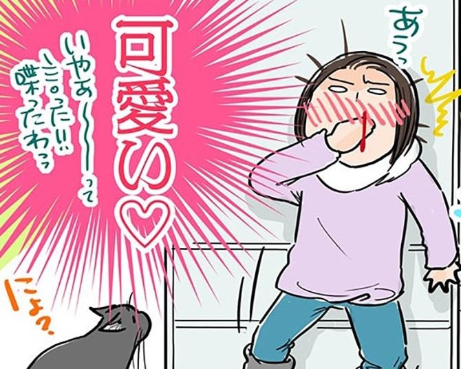 【愛ネコ漫画】「しゃべったよね？」鼻血もののかわいさに飼い主撃沈!?「猫はしゃべります」「うちの子も話します」など共感コメントも【作者に聞いた】