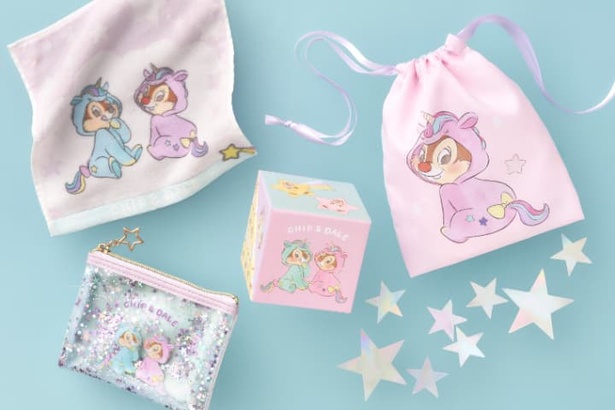 「CHIP ‘N DALE COLLECTION」は、色違いのユニコーンのパジャマを着たチップとデールの笑顔がキュートな、パステルカラーのコレクション