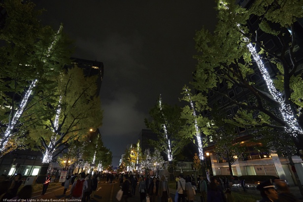 開宴式を開催。普段は歩けない御堂筋の一部を一夜限りで歩行者に開放する/大阪・光の饗宴2017