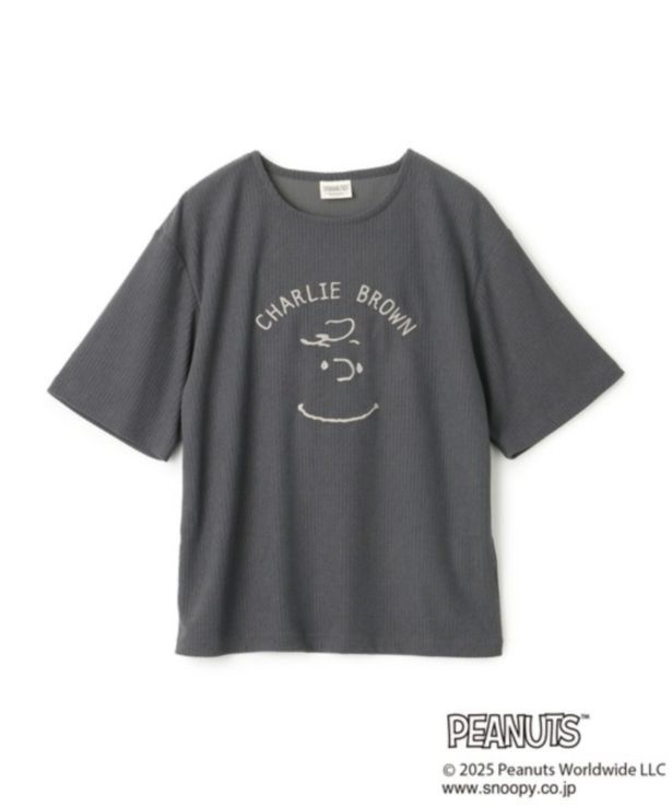 「【PEANUTS/ピーナッツ】SNOOPY/スヌーピーパイルリブルームウェア半袖トップス」のグレー