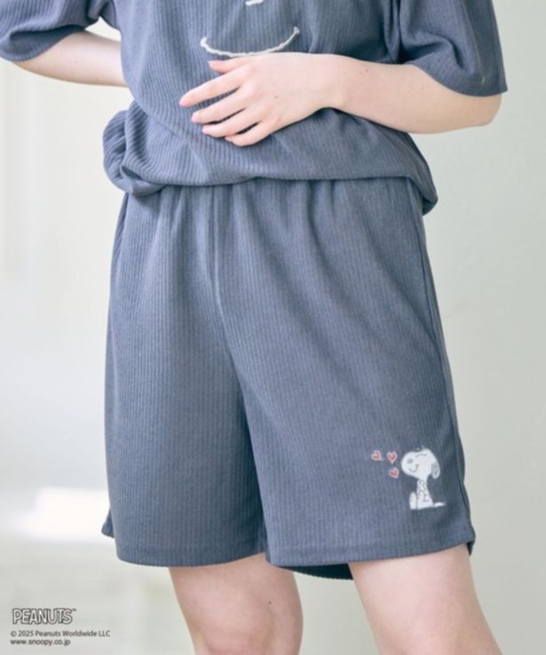 「【PEANUTS/ピーナッツ】SNOOPY/スヌーピーパイルリブルームウェアハーフパンツ」のグレー