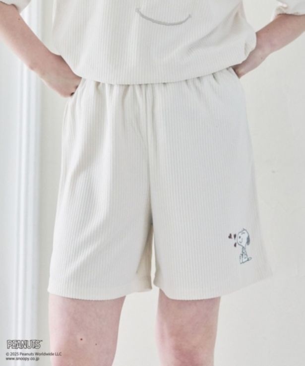 「【PEANUTS/ピーナッツ】SNOOPY/スヌーピーパイルリブルームウェアハーフパンツ」のアイボリー