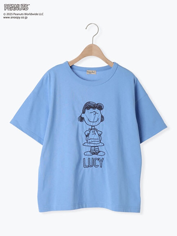 「【PEANUTS×Samansa Mos2】ぽこぽこ刺繍Tee(ブルー)」(3850円)