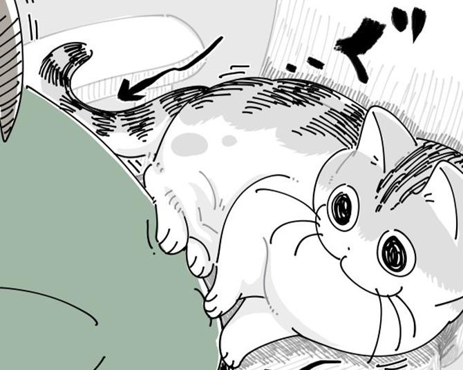 【ネコ漫画】飼い主の背中をぐっと寄せ返す愛猫!?その姿に「よくやられるw」などの共感コメント＆8.5万いいねの大反響