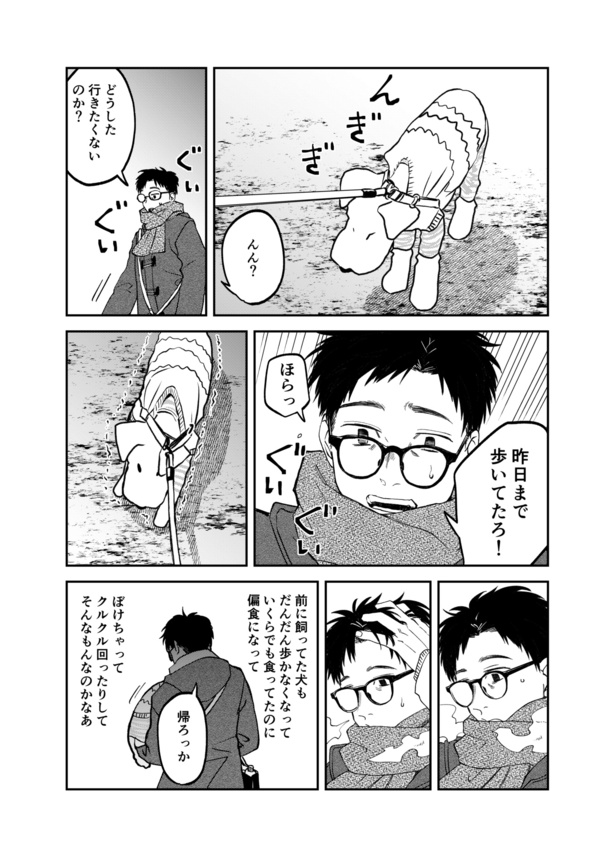 徐々に歩かなくなってしまう愛犬を心配する主人公 05