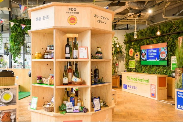 EU加盟国の特産品が展示されている大きな棚