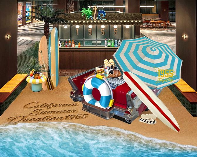 ディズニーリゾート近隣の注目ホテル「1955 東京ベイ by 星野リゾート」が50sカリフォルニアのビーチリゾートに様変わり!?“まるでビーチ！”なフォトスポットやメニューが期間限定で登場